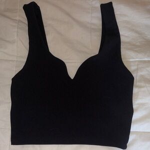 Black Sculpted V-Neck Crop Tank Top